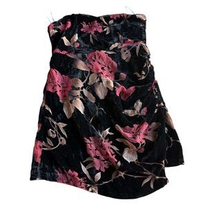 NWT Lulus Women’s Exquisite Black Floral Burnout Velvet Strapless Dress Size L